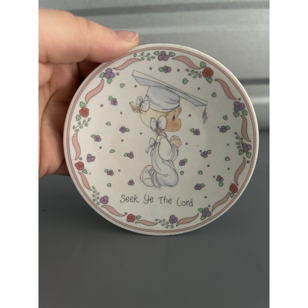 Vtg 1991 Precious Moments Plate Mini Collector Seek Ye The Lord Graduate Ceramic